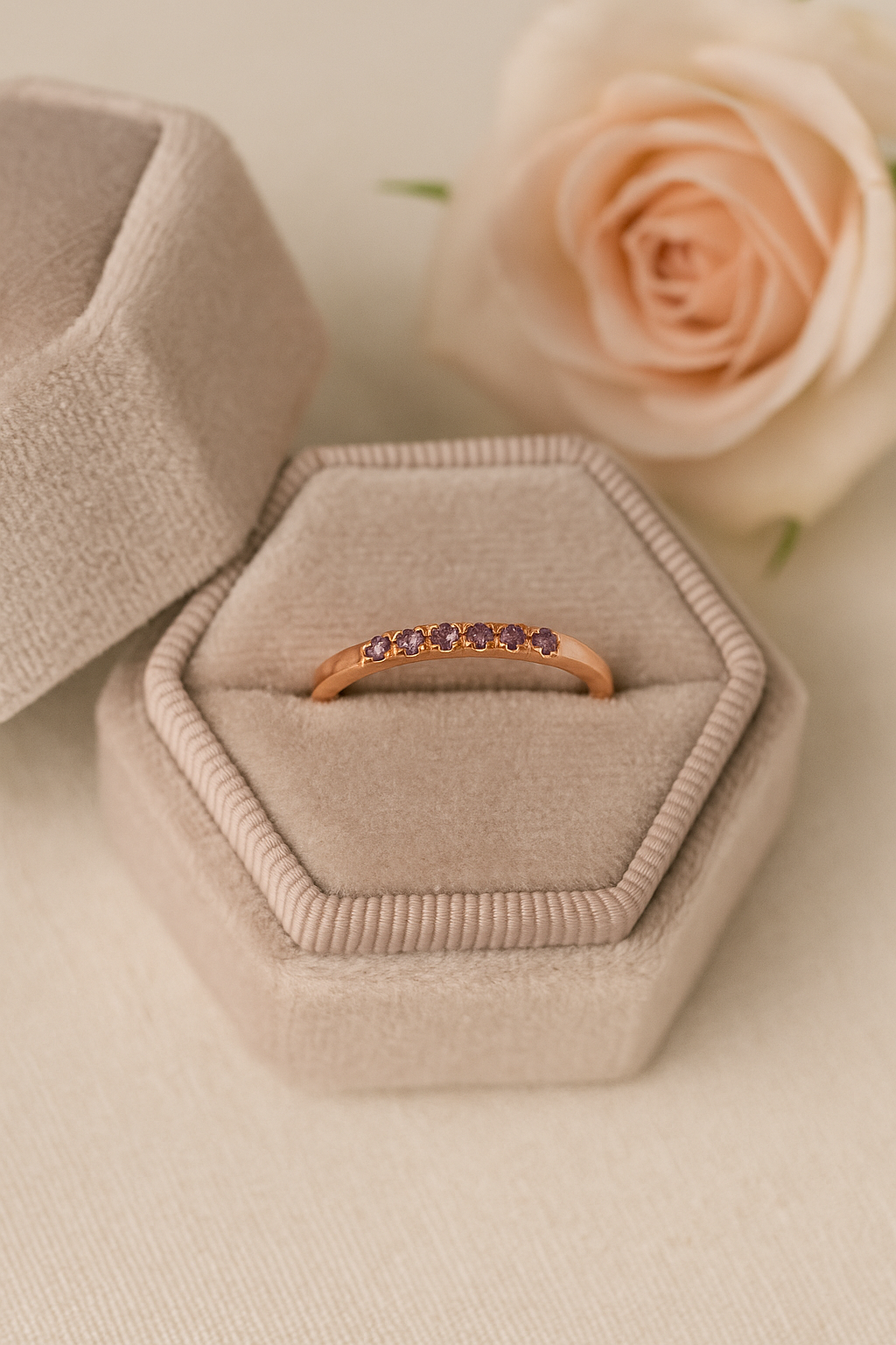 Louise Anniversary Band - French Set Alexandrites Pave Stacking Birthstone Ring