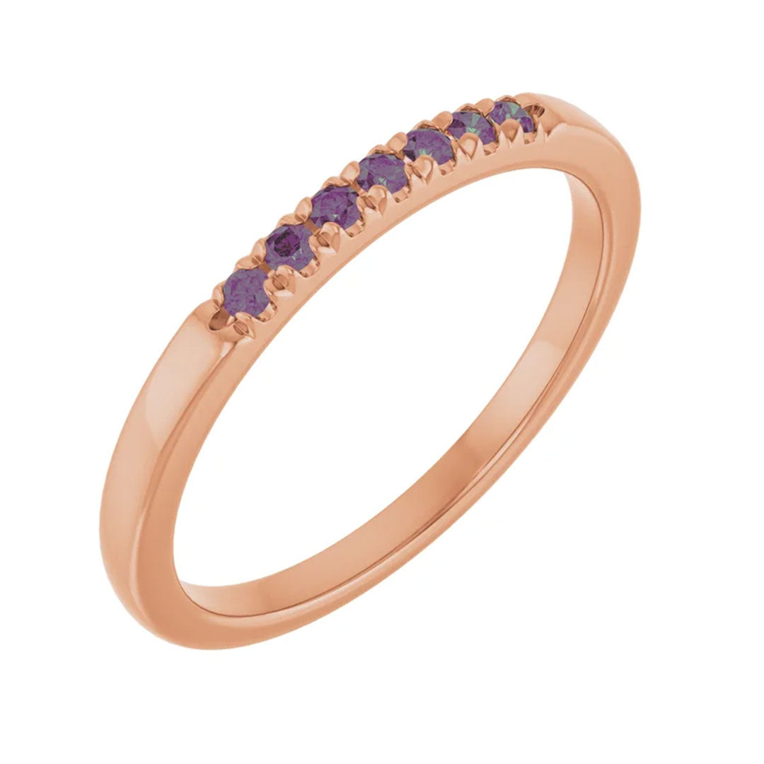 Louise Anniversary Band - French Set Alexandrites Pave Stacking Birthstone Ring