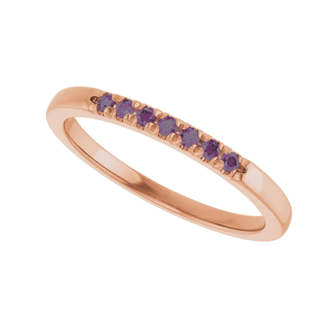 Louise Anniversary Band - French Set Alexandrites Pave Stacking Birthstone Ring