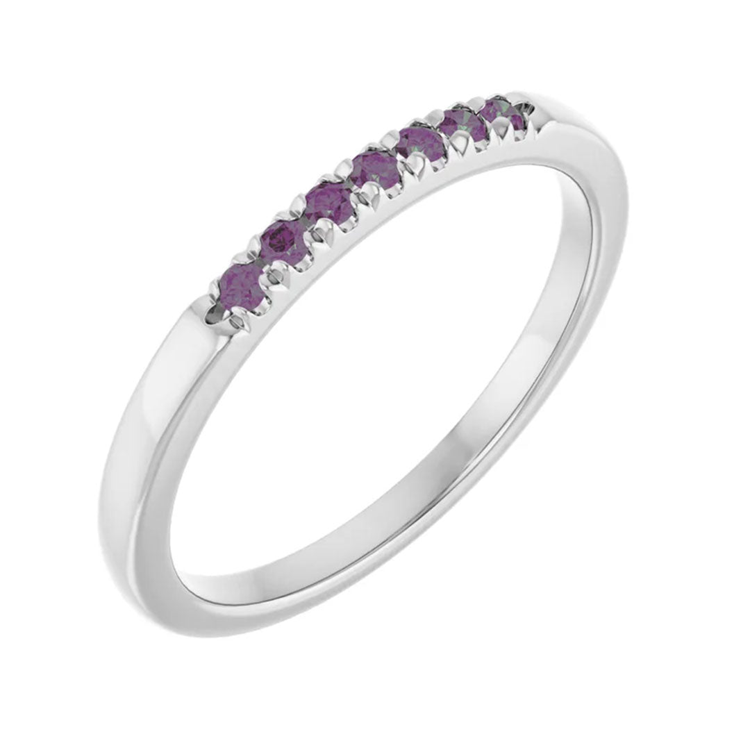 Louise Anniversary Band - French Set Alexandrites Pave Stacking Birthstone Ring