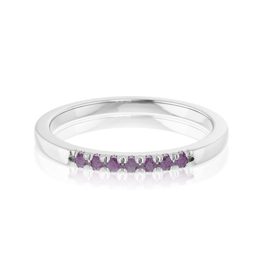 Louise Anniversary Band - French Set Alexandrites Pave Stacking Birthstone Ring