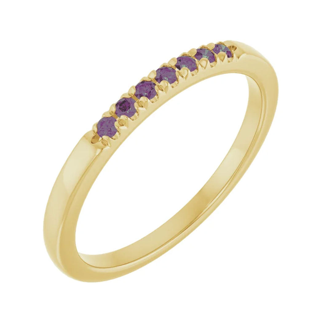 Louise Anniversary Band - French Set Alexandrites Pave Stacking Birthstone Ring