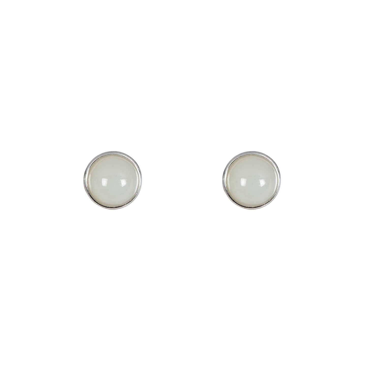 Luna – Minimalist White Jade Round Stud Earrings in Sterling Silver