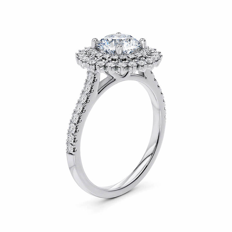 Luxury Double Halo Moissanite Pave Engagement Ring