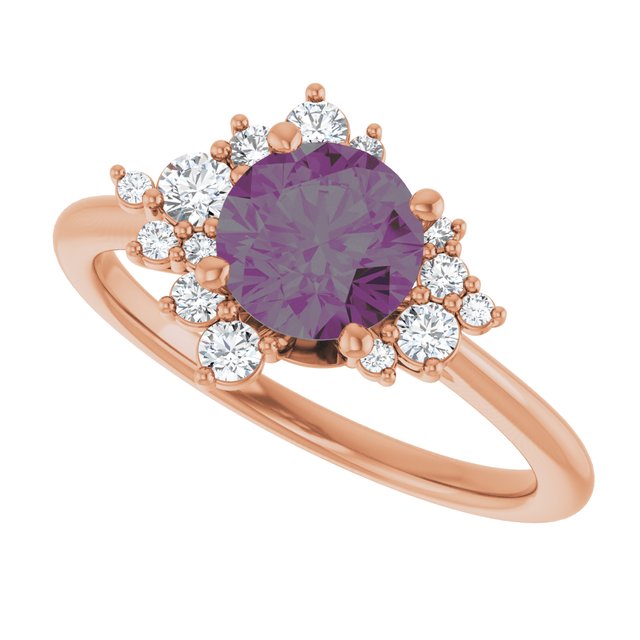 Lydia Prong Set Alexandrite Diamond Accented Side Cluster Halo Engagement Ring