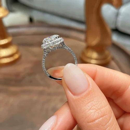 Refined Solarii Moissanite 3.0ct Round Cut 925 Sterling Pave Engagement Ring