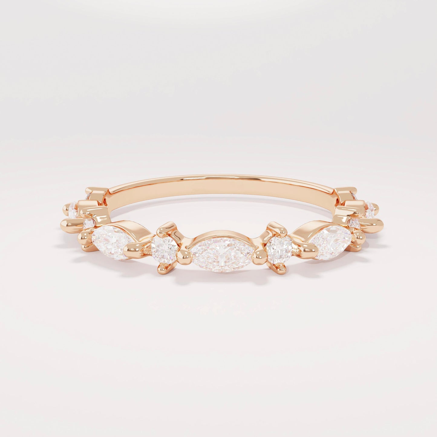 Marquise Diamond Half Eternity Band – Solid Gold Unique Wedding Ring, Marquise Gold Diamond Band