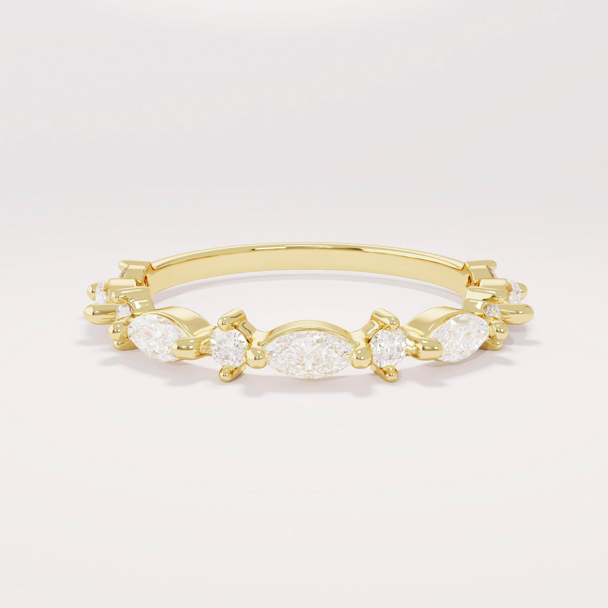 Marquise Diamond Half Eternity Band – Solid Gold Unique Wedding Ring, Marquise Gold Diamond Band