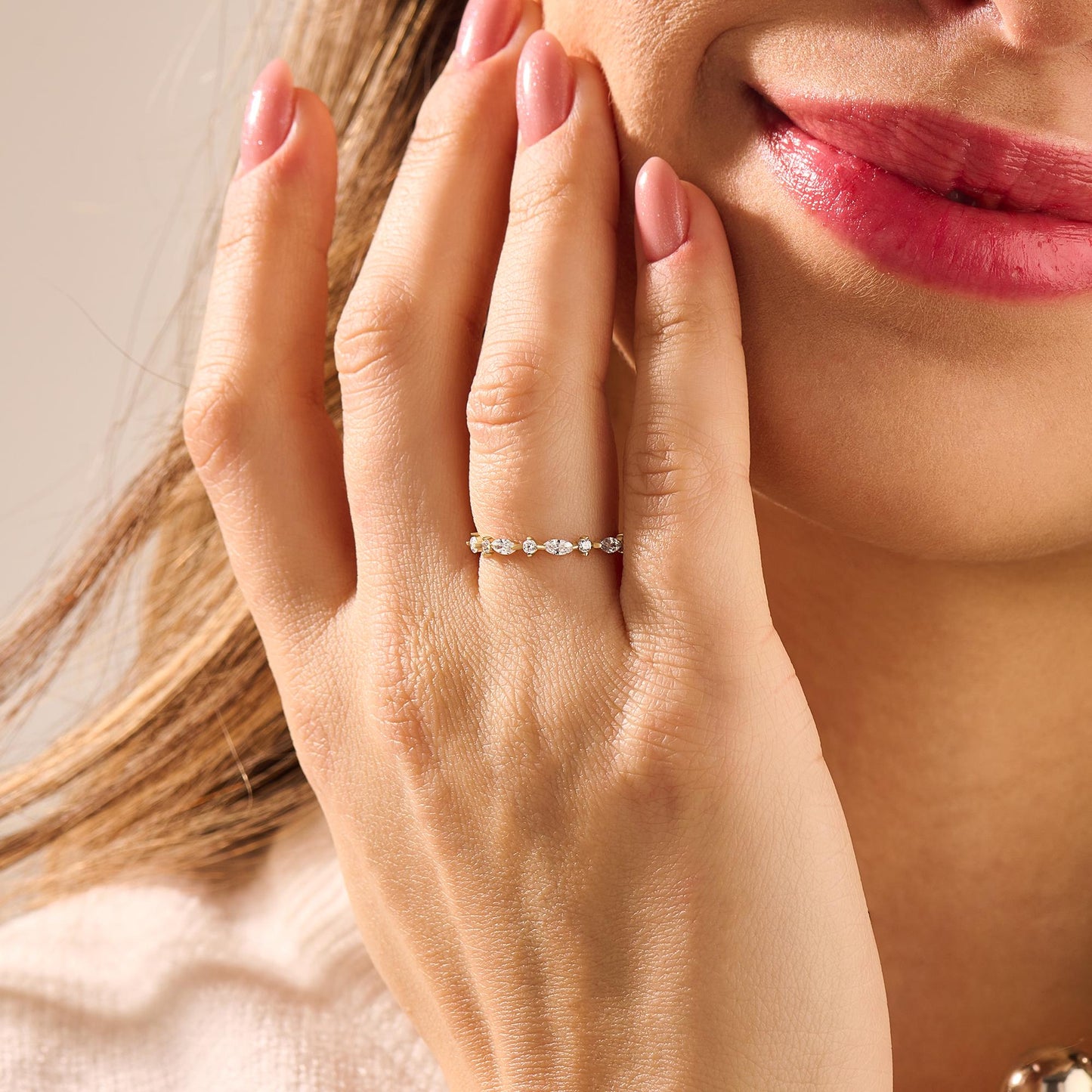 Marquise Diamond Half Eternity Band – Solid Gold Unique Wedding Ring, Marquise Gold Diamond Band