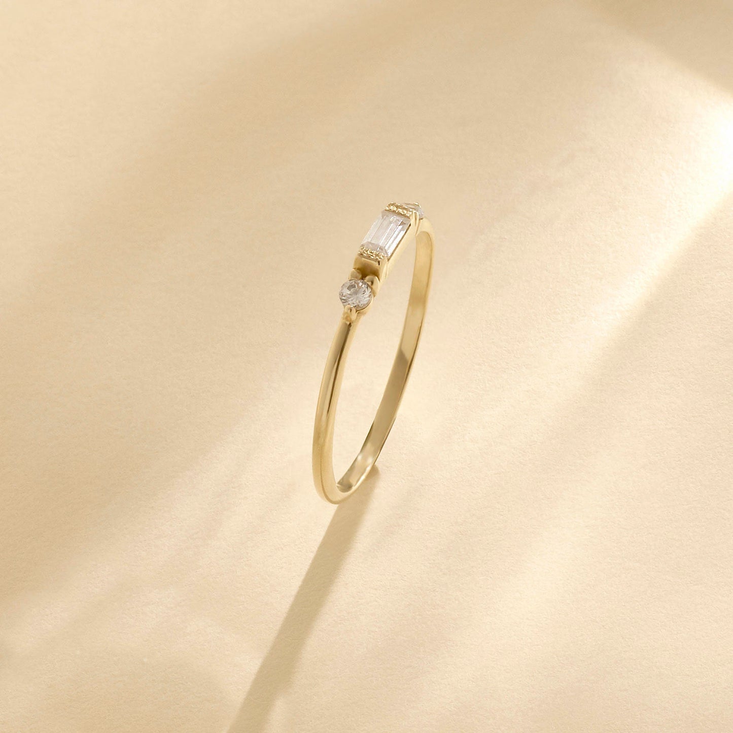 14k Solid Gold Baguette Diamond Ring | Minimalist Engagement Ring & Stacking Band for Women | Dainty Jewelry Gift for Her