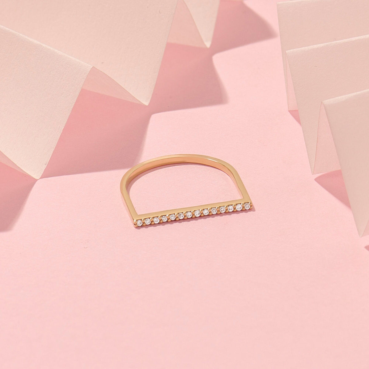 14k Solid Gold Diamond Flat Bar Ring, Dainty Fine Gold Jewelry, Pave Thin Stacking Band for Women, Minimalist Line Pointer Finger Ring