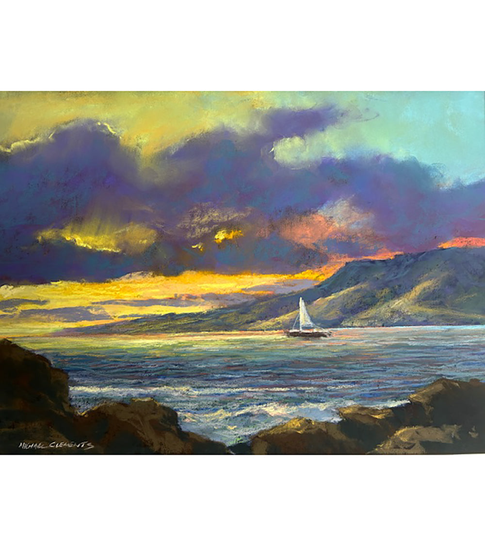 Original Pastel Painting ""Sailing into the Sunset’" by Michael Clements 16x12
