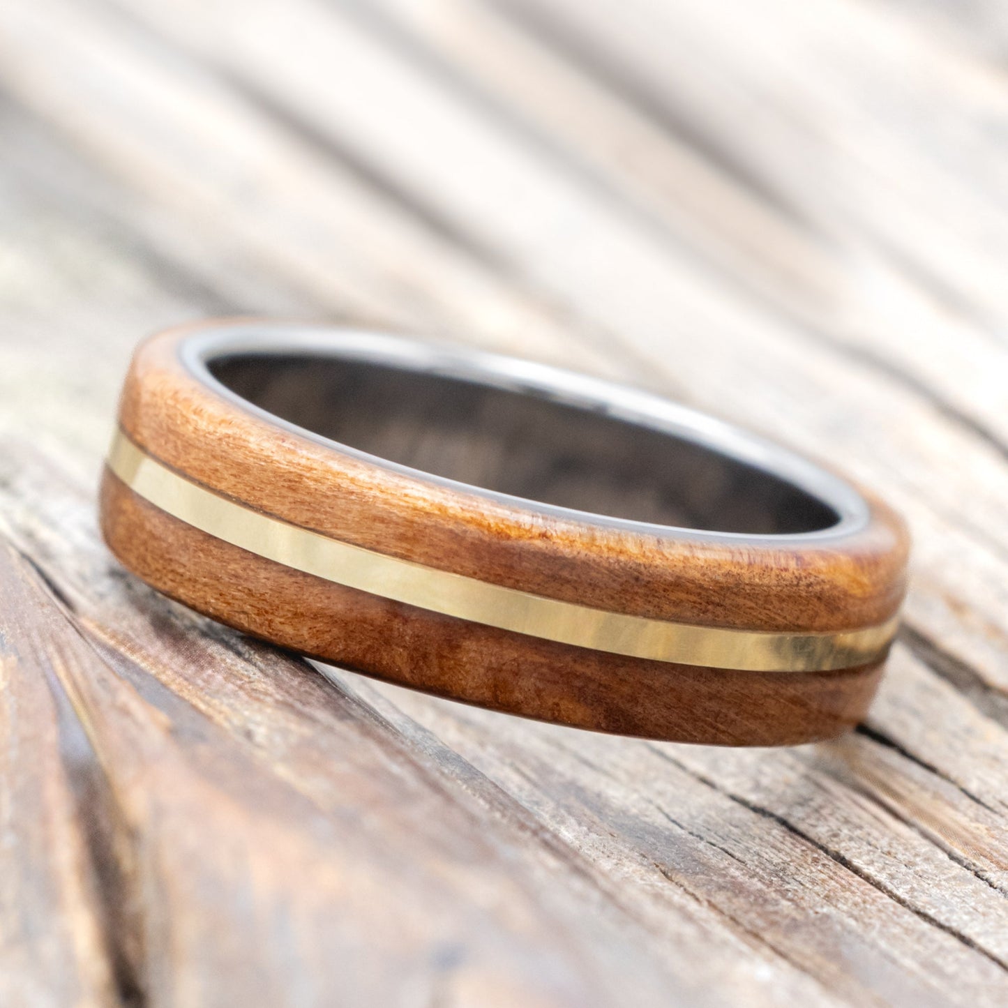 "Golden" - Redwood & 14K Gold Inlay Wedding Band