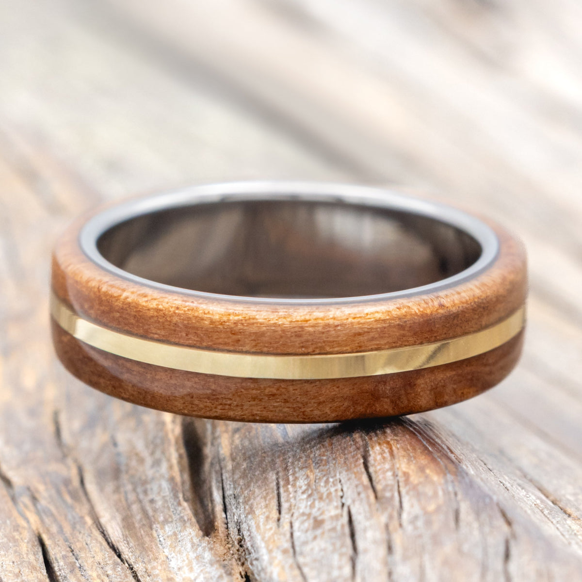 "Golden" - Redwood & 14K Gold Inlay Wedding Band