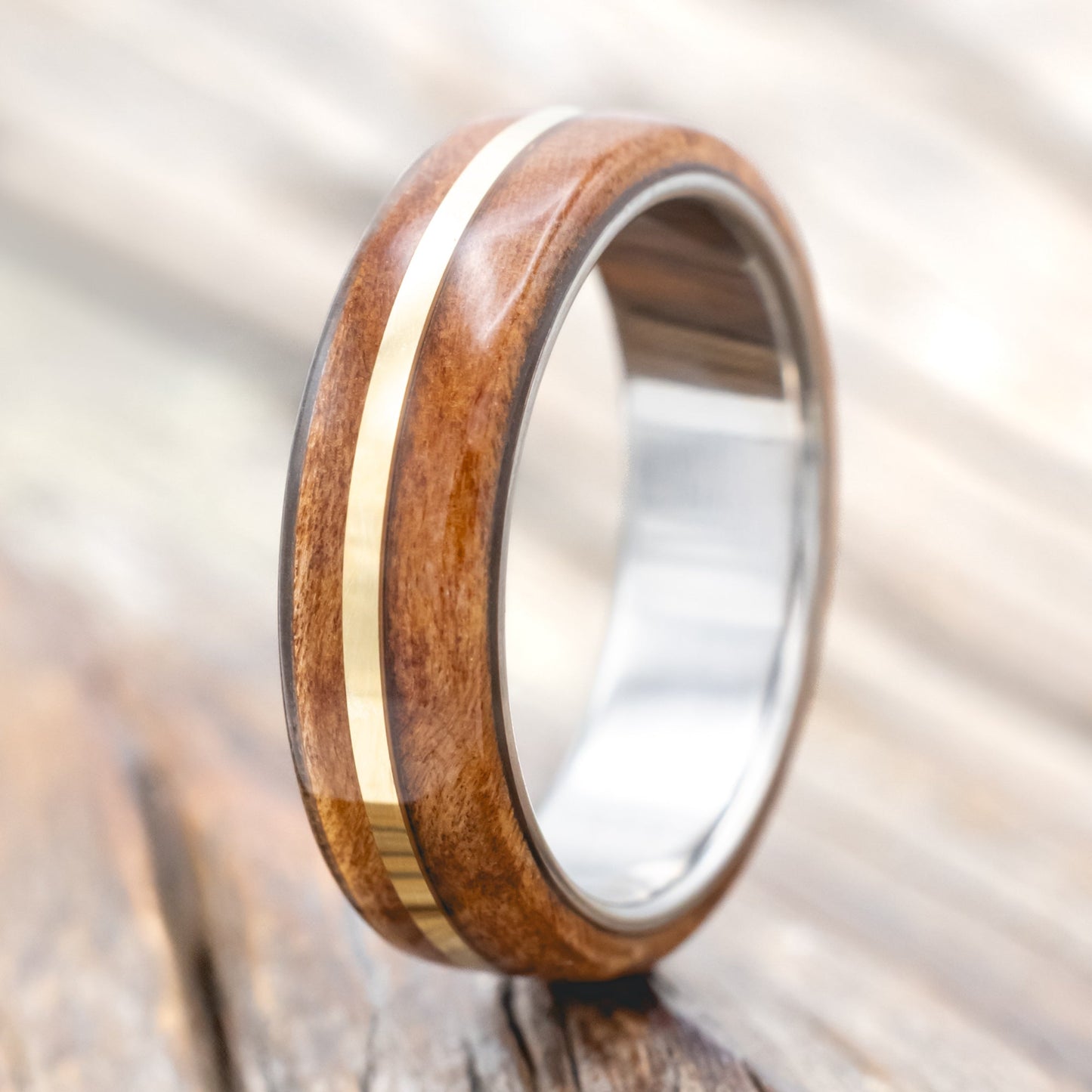 "Golden" - Redwood & 14K Gold Inlay Wedding Band