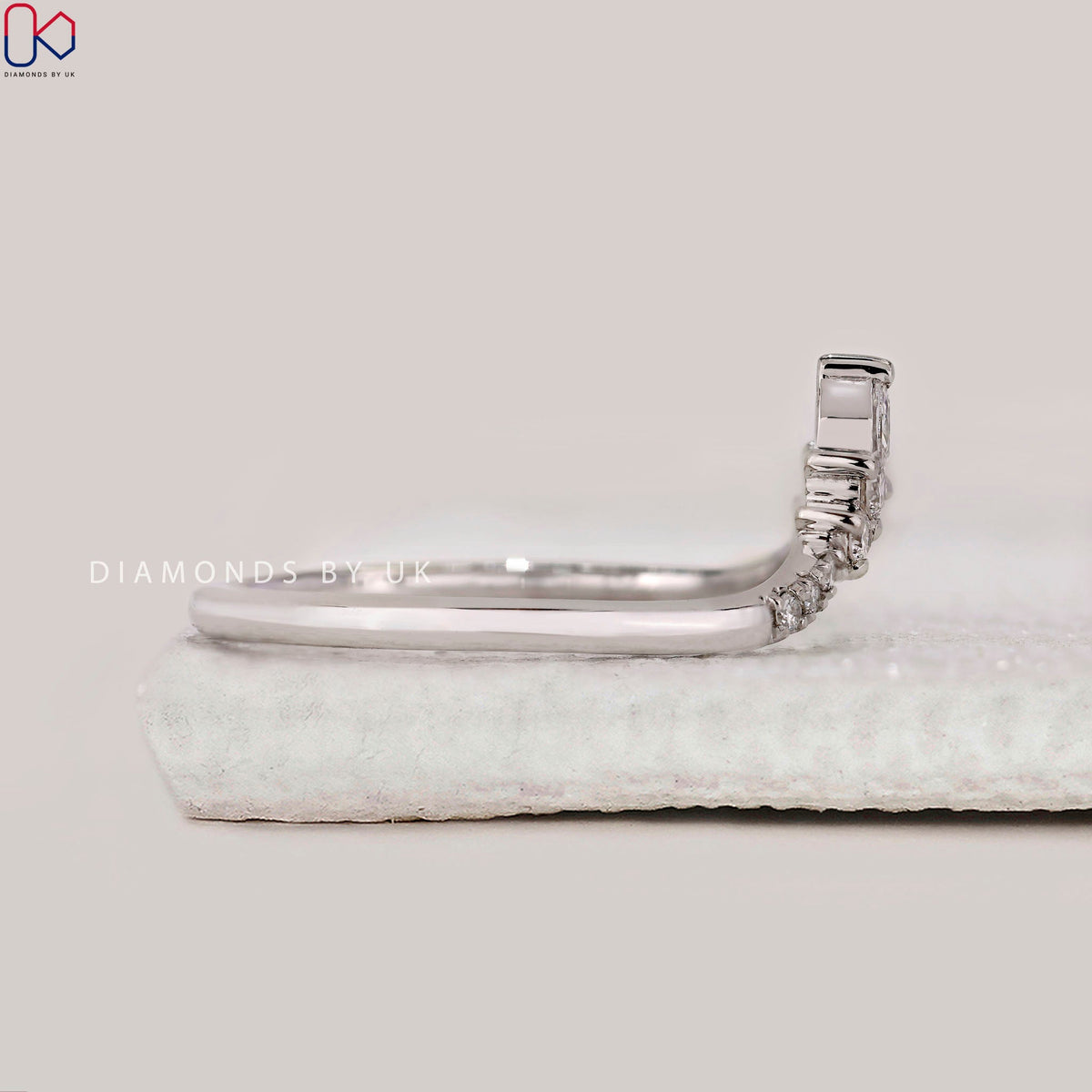 Marquise And Round Cut V Shaped Wedding Band