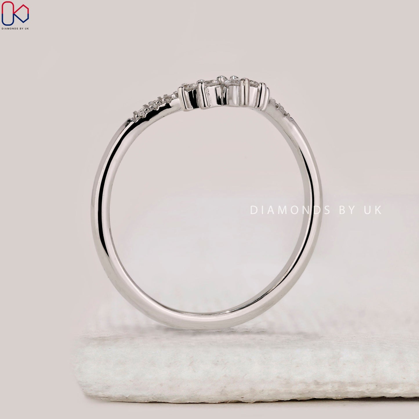 Marquise And Round Cut V Shaped Wedding Band