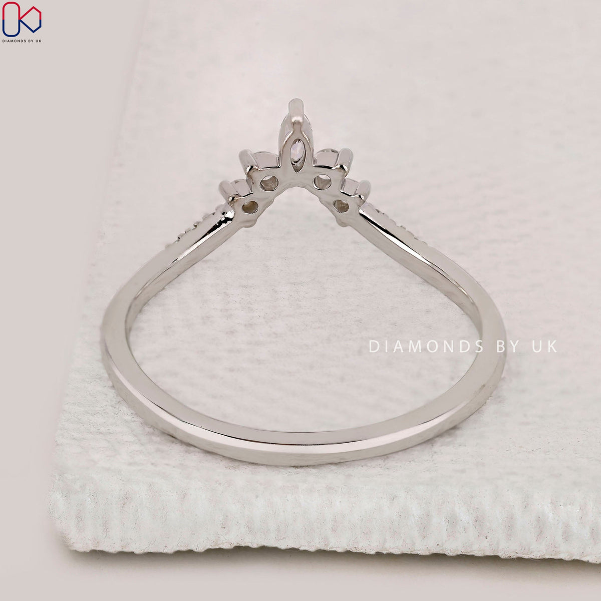 Marquise And Round Cut V Shaped Wedding Band