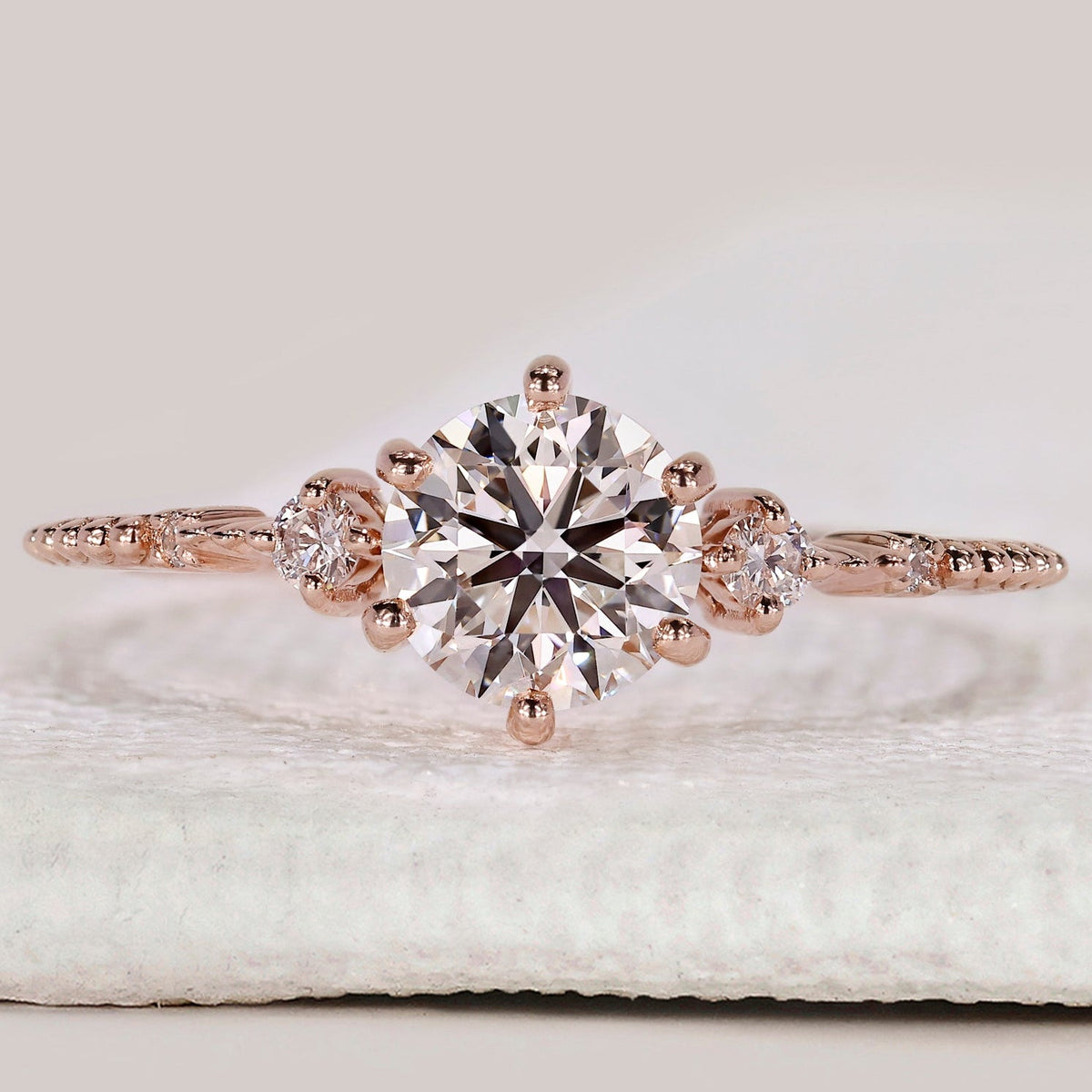 Round Cut Rose Gold 5 Stone Diamond Ring