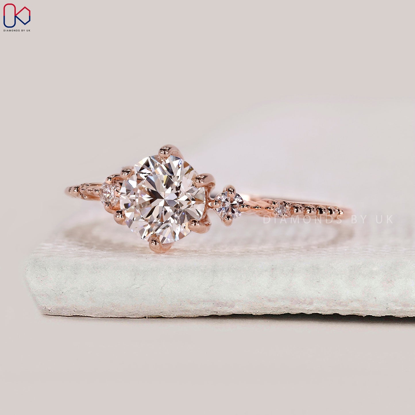 Round Cut Rose Gold 5 Stone Diamond Ring