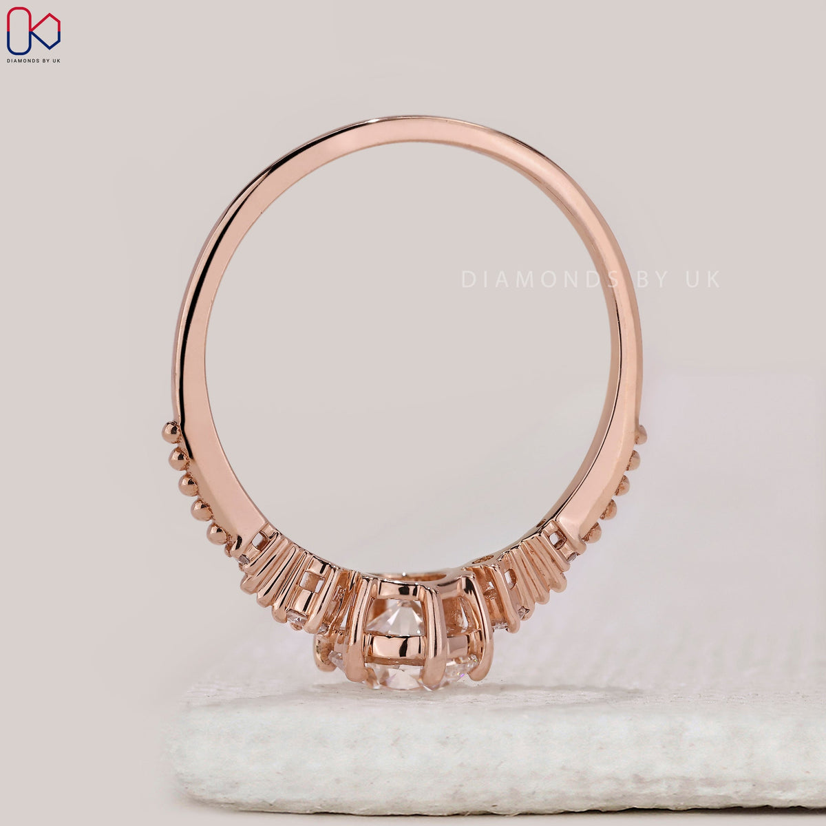 Round Cut Rose Gold 5 Stone Diamond Ring