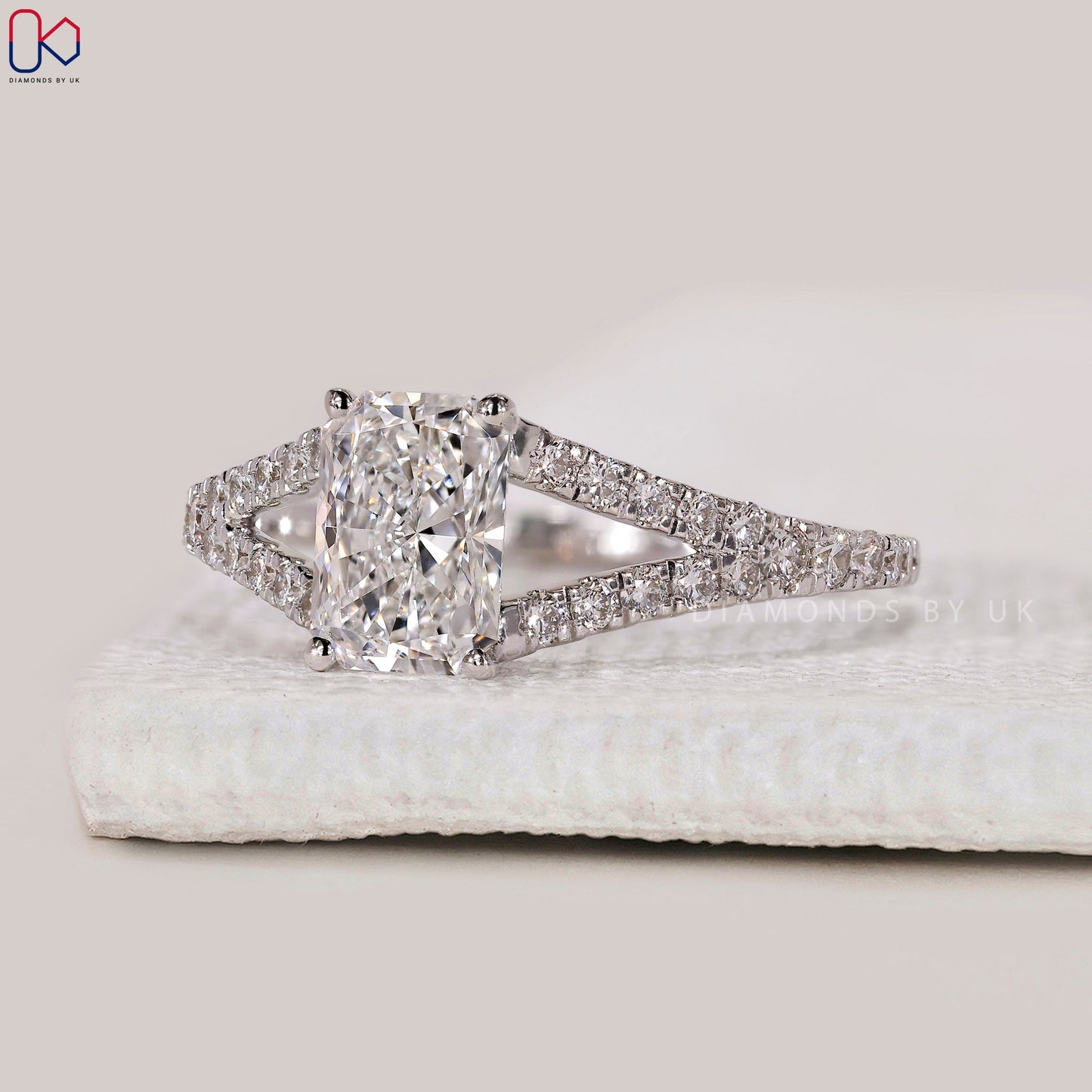 Radiant Cut Ring in Split Shank Pave Style