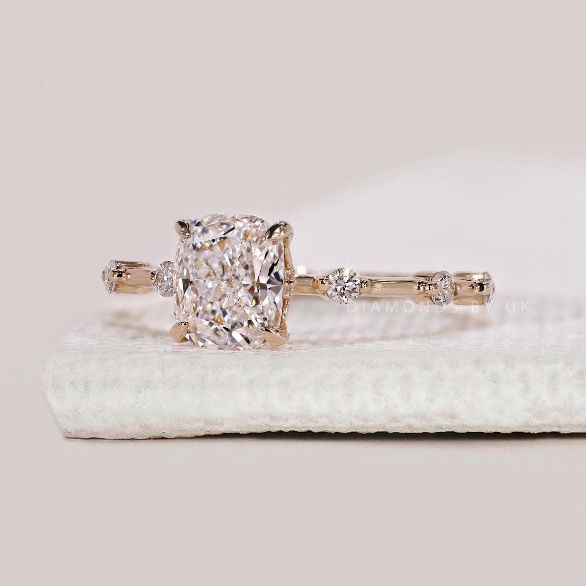 Distance Pave Elongated Cushion Engagement Ring