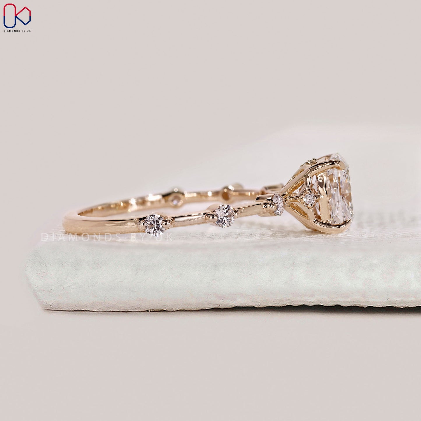 Distance Pave Elongated Cushion Engagement Ring