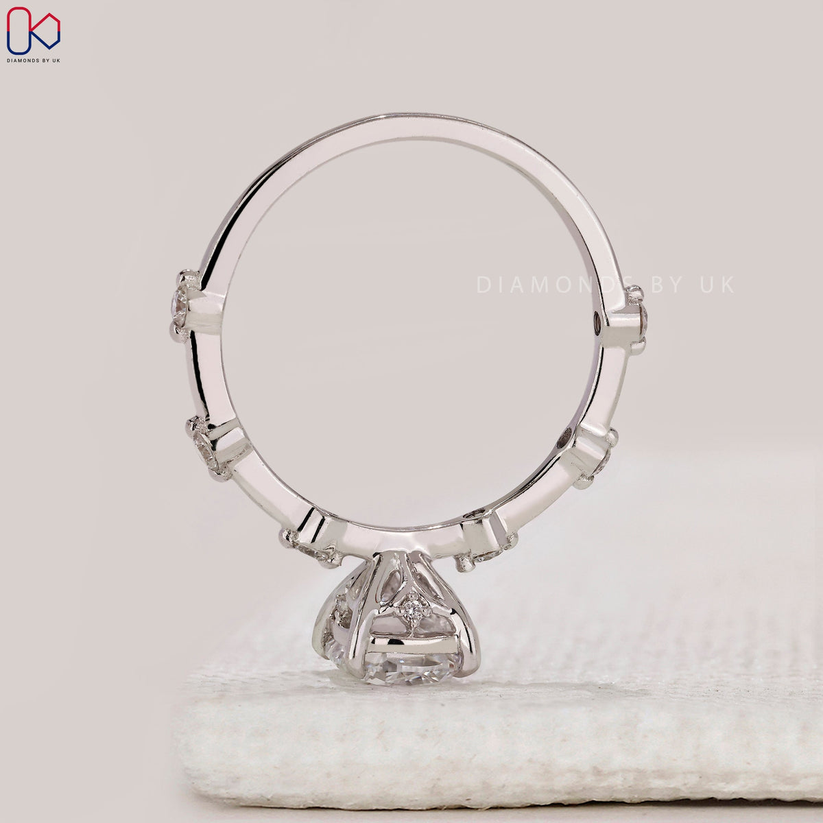 Distance Pave Cushion Cut Diamond Ring