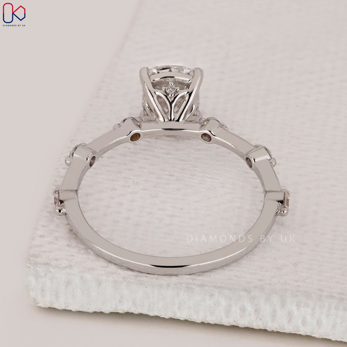 Distance Pave Cushion Cut Diamond Ring