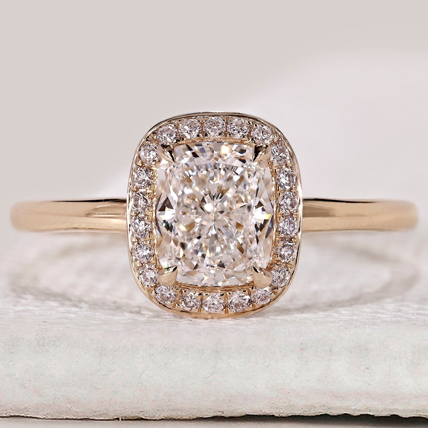 Elongated Cushion Diamond Hidden Halo Ring