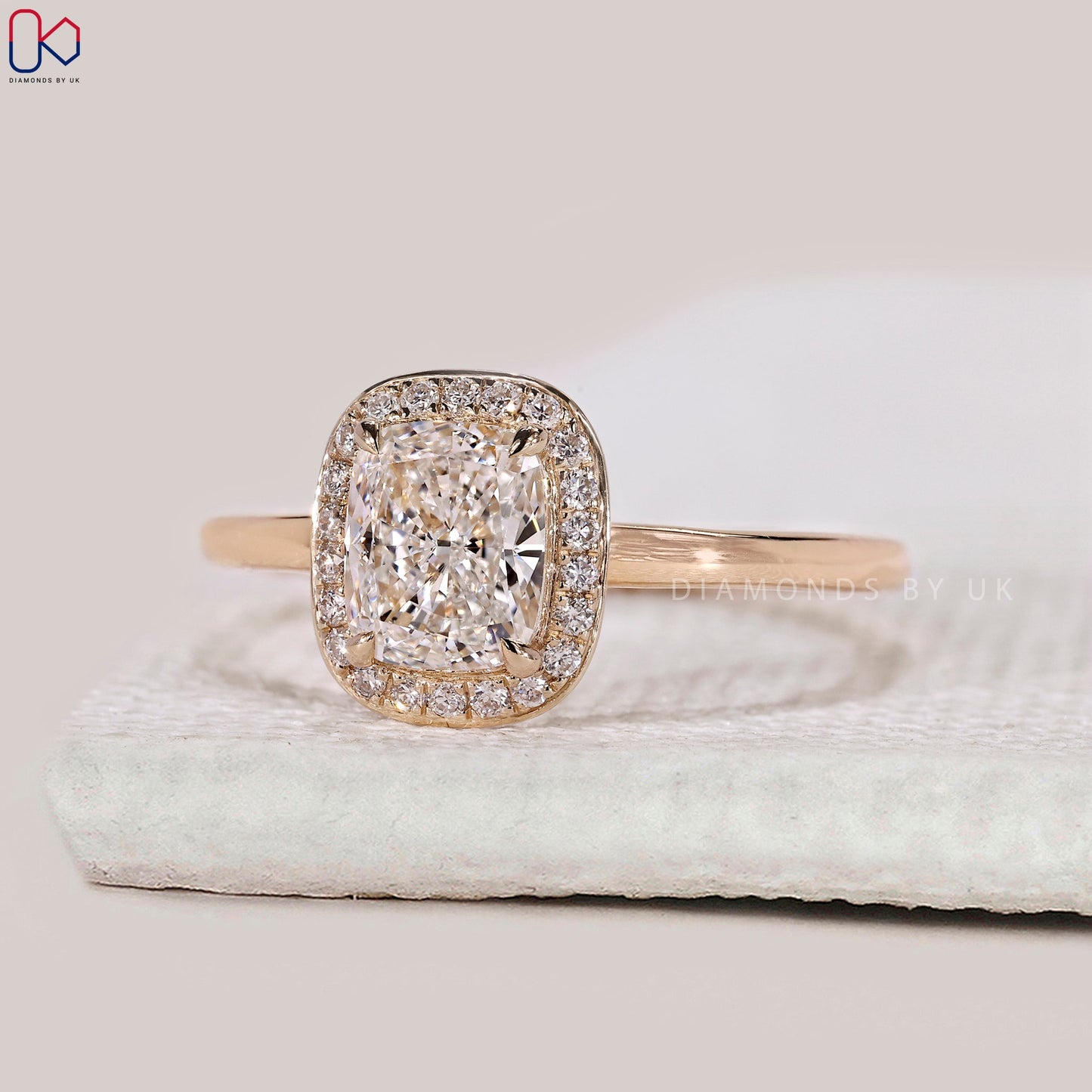 Elongated Cushion Diamond Hidden Halo Ring