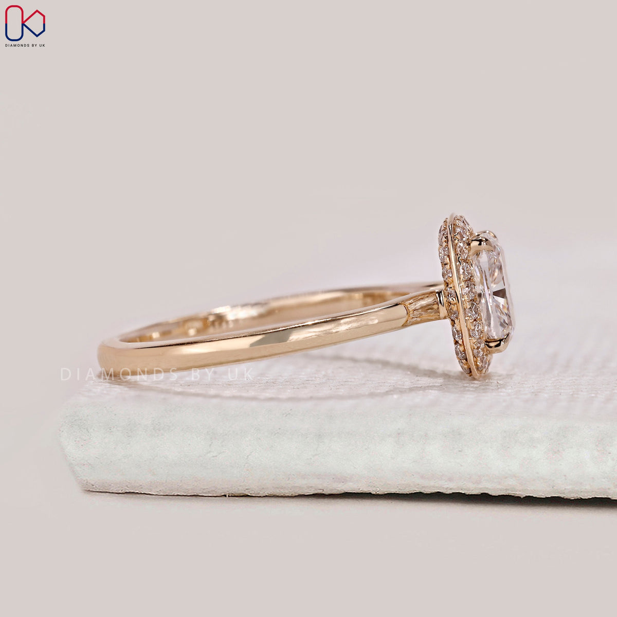 Elongated Cushion Diamond Hidden Halo Ring
