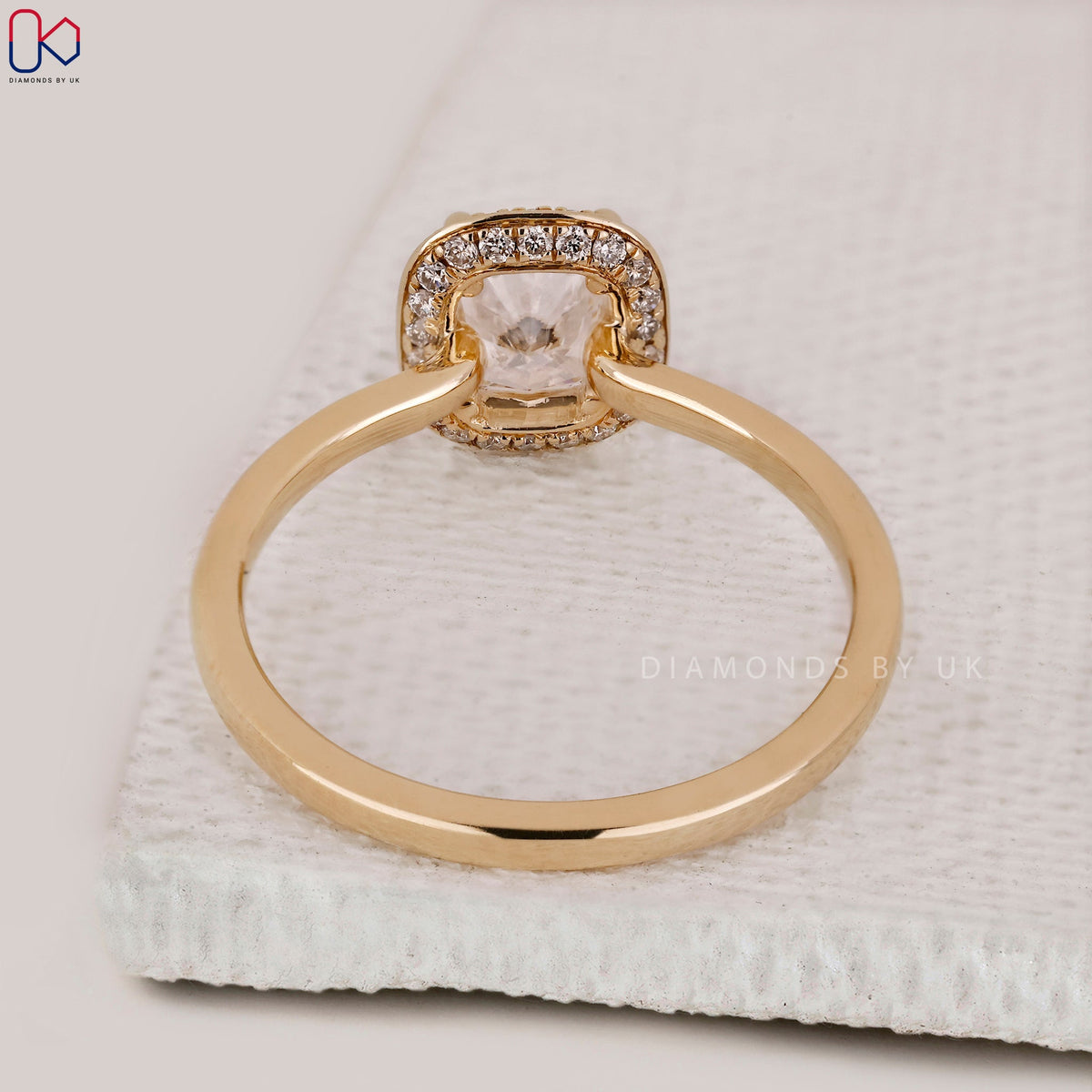 Elongated Cushion Diamond Hidden Halo Ring