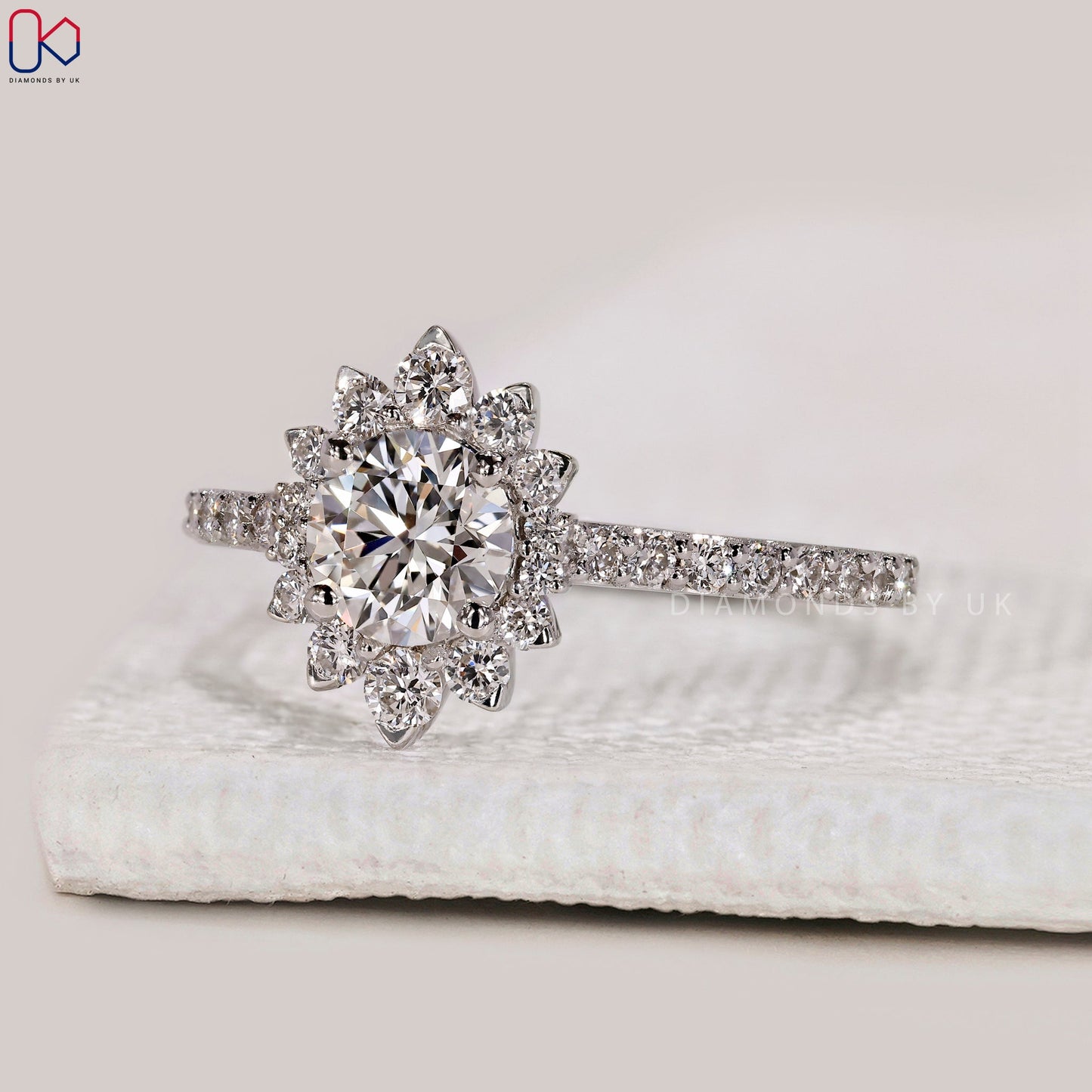 Round Cut White Gold Diamond Ring in Pave Setting