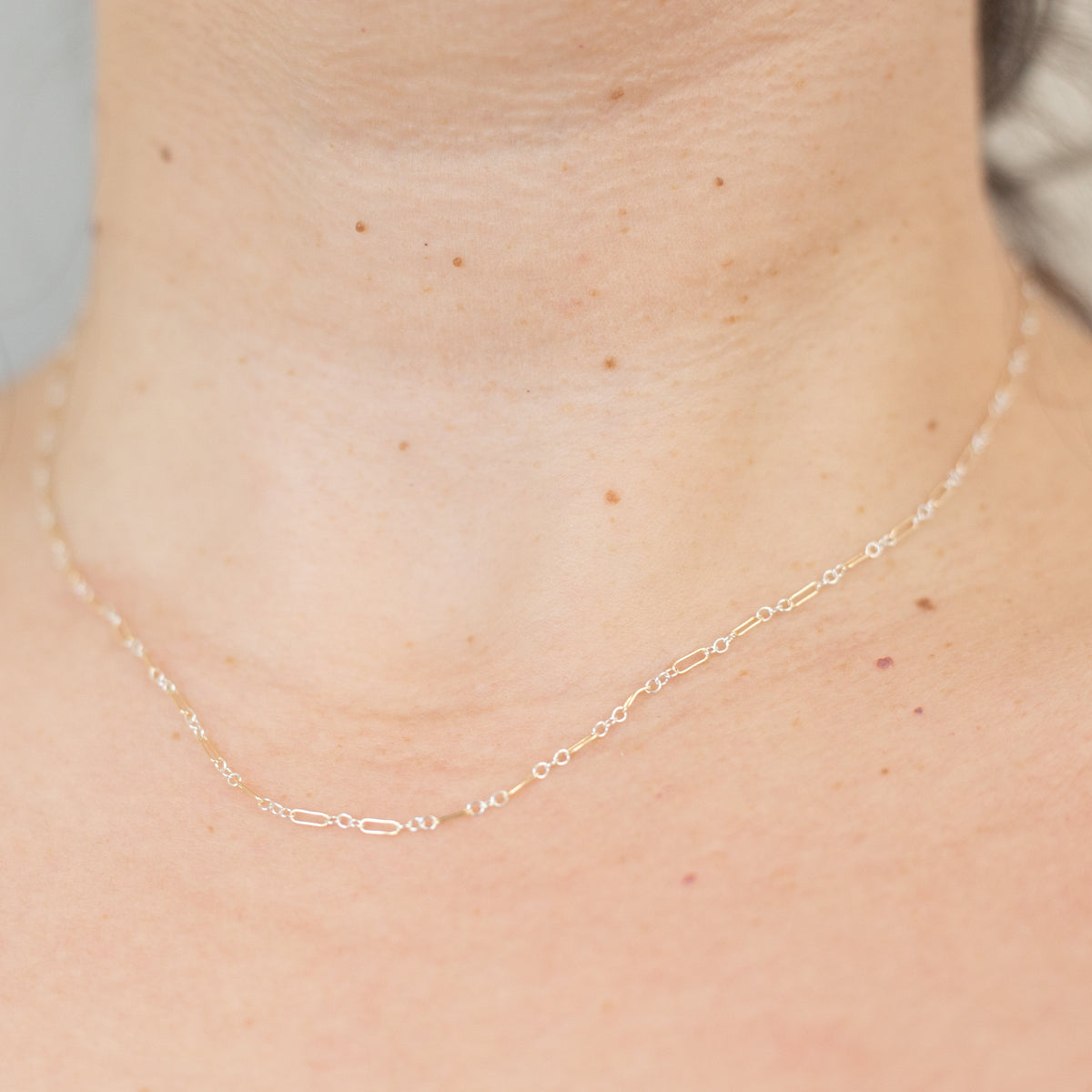 Mixed Metal Layering Chain Long and Short Necklace in Sterling Silver and 14 Karat Gold Fill