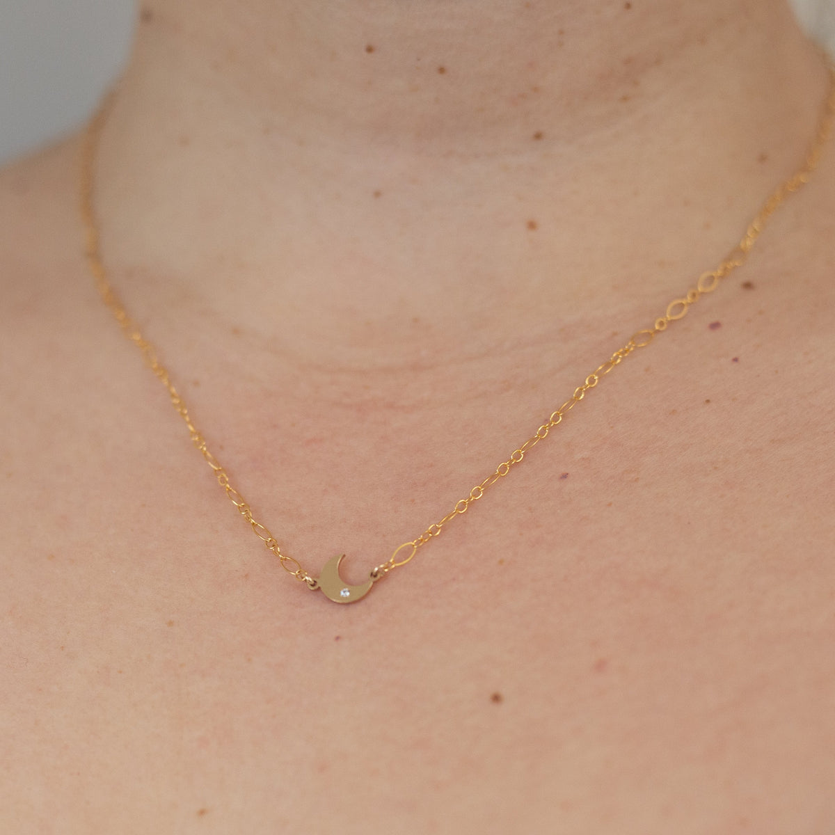 Moon and CZ Gemstone Layering Necklace in 14 Karat Gold Fill