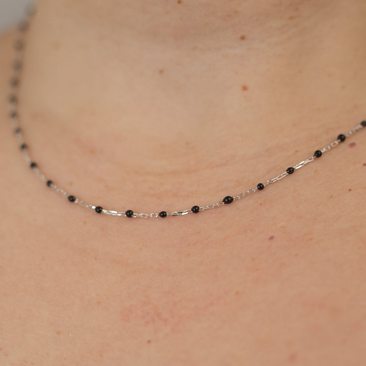 Black Enamel and Sterling Silver Layering Necklace