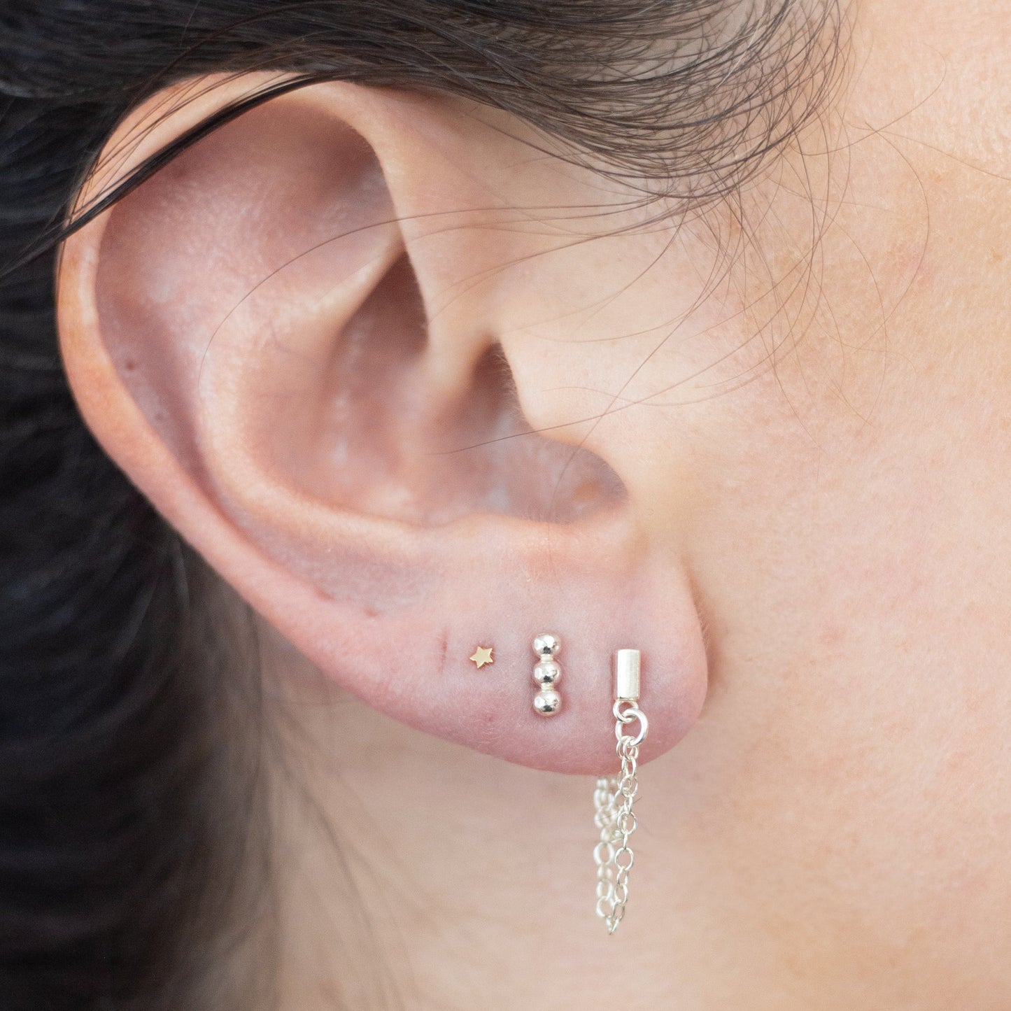 Sterling Silver Triple Ball Stud Earrings