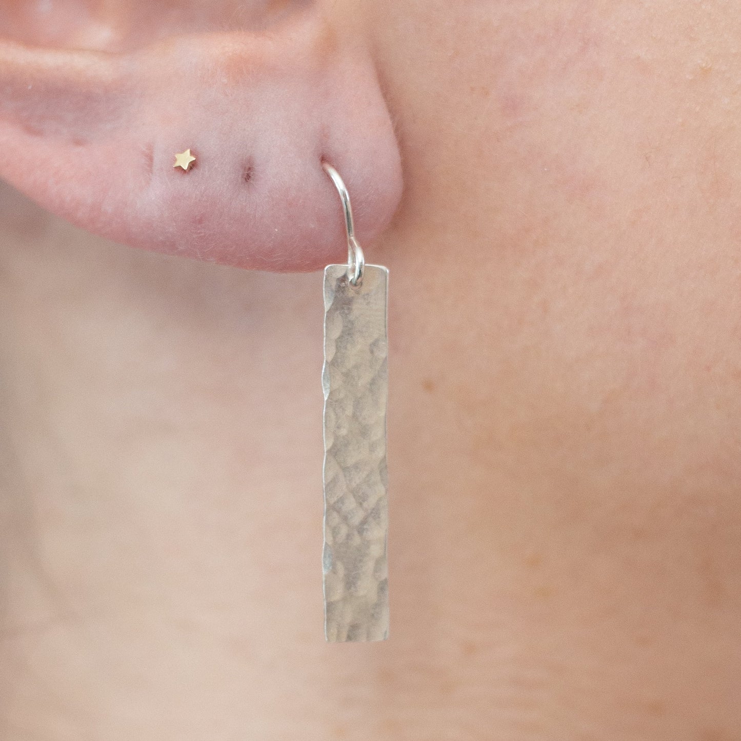 Sterling Silver Hammered Bar Earrings