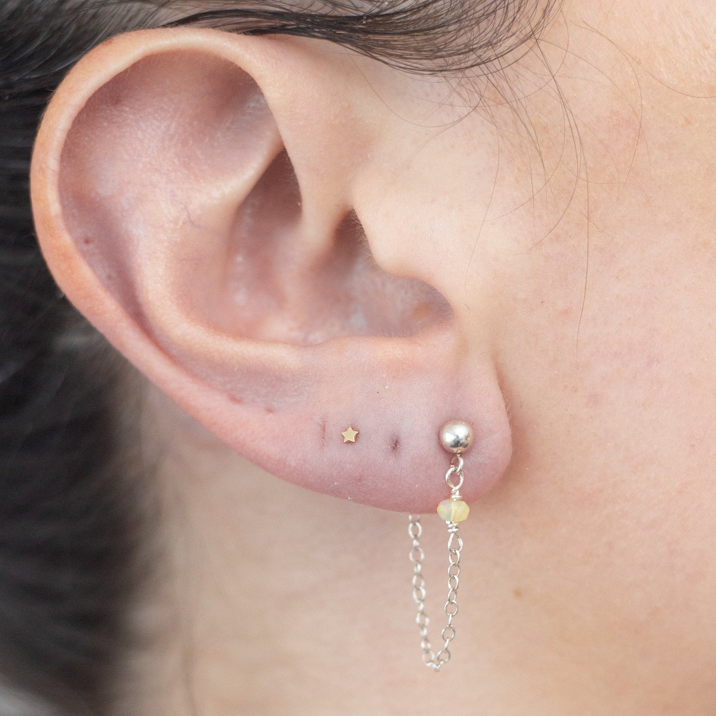 Gemstone Chain Drop Stud Earrings - Ethiopian Opal / Ready to Ship