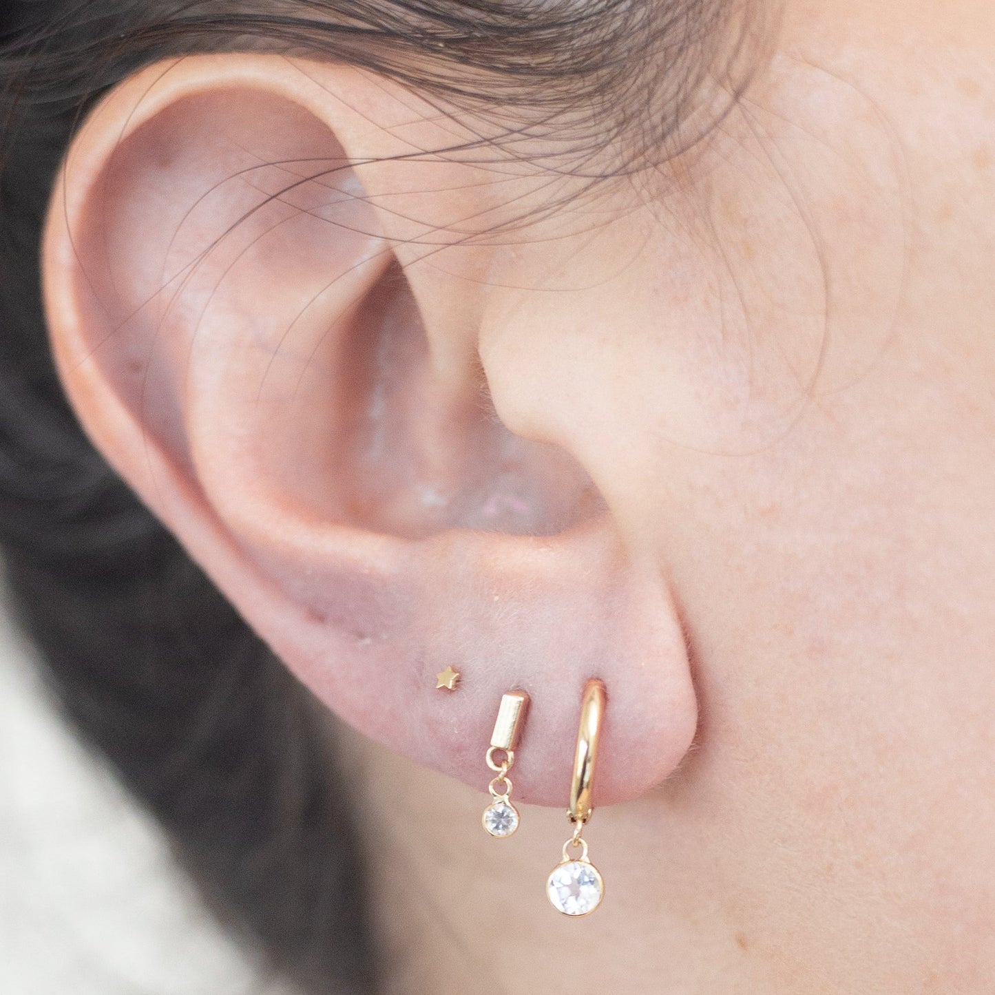 Gold Bar Stud Earring with White Topaz Gemstone Drop / SINGLE EARRING / Ready to Ship