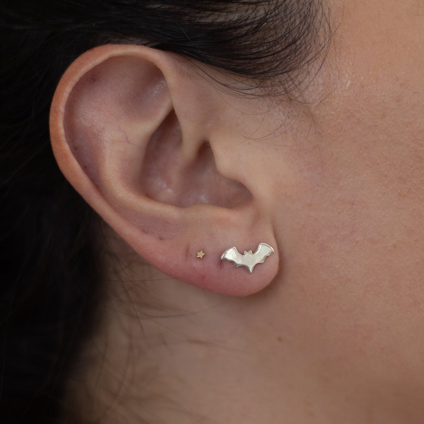 Bat Stud Earrings in Sterling Silver; Halloween Spooky Earrings / READY TO SHIP