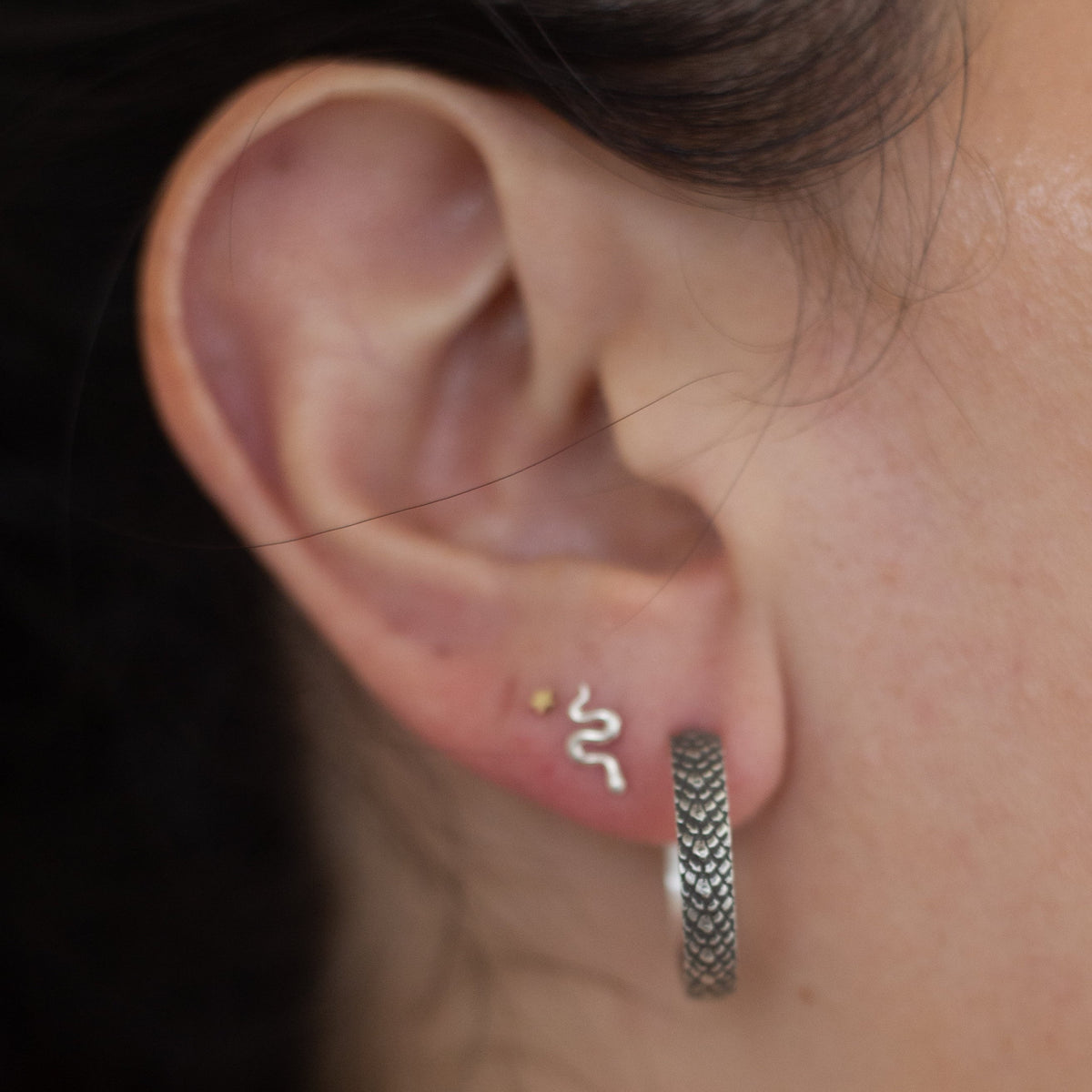 Sterling Silver Hoop Earrings with Oxidized texture