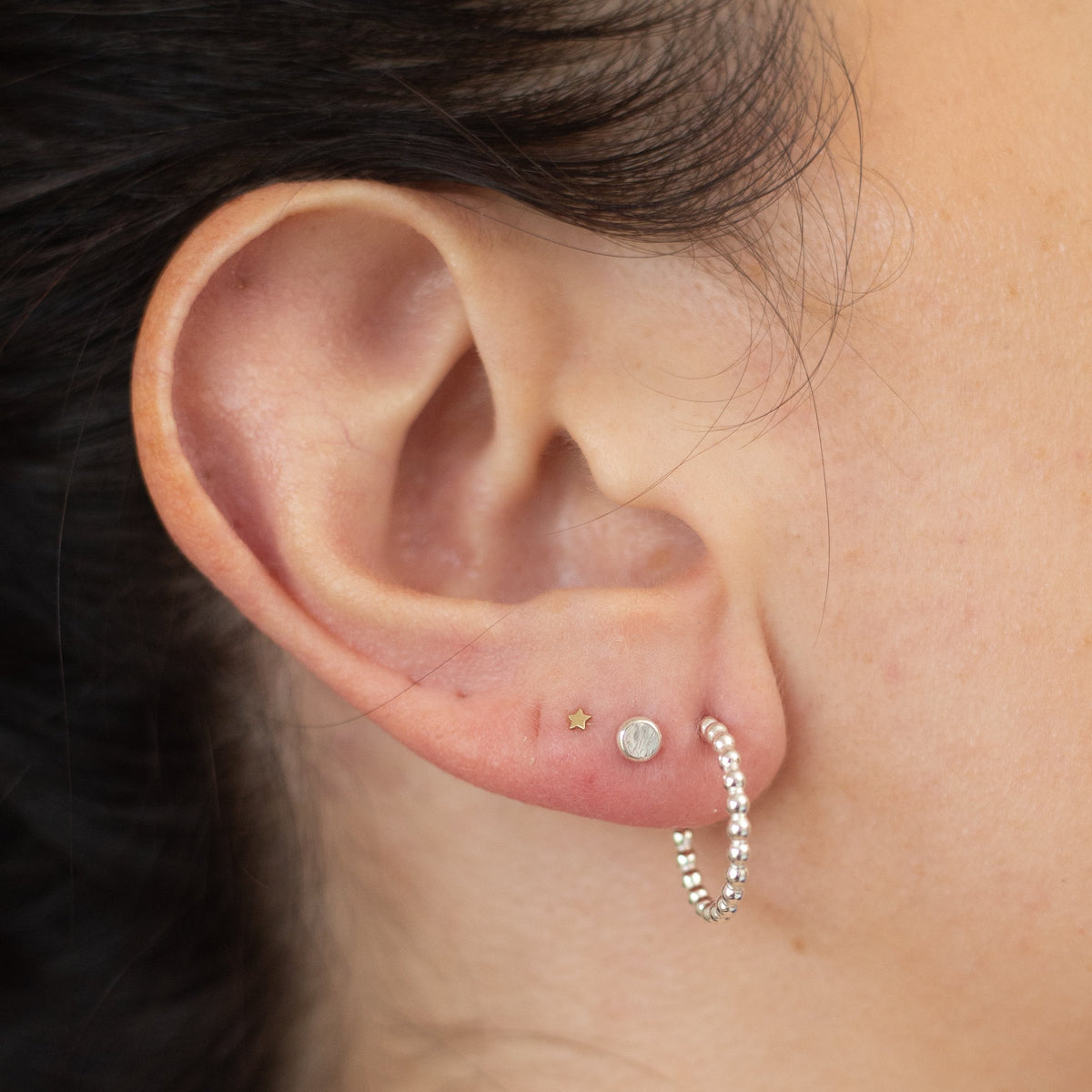 Small Hoop Earrings in Beaded Sterling Silver