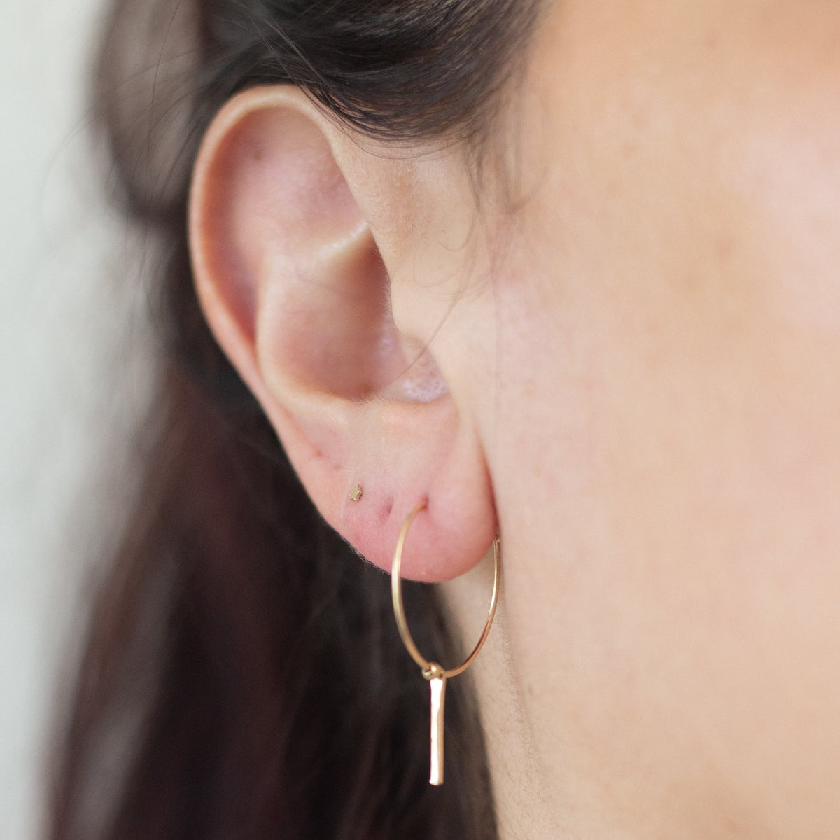 Geometric Bar and Ball Hoop Earrings in Gold Fill or Sterling Silver