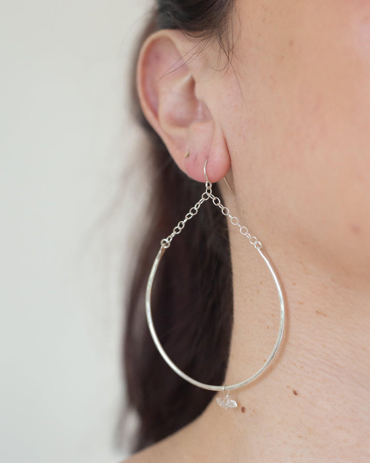 Sterling Silver Hammered Crescent and Gemstone Earrings