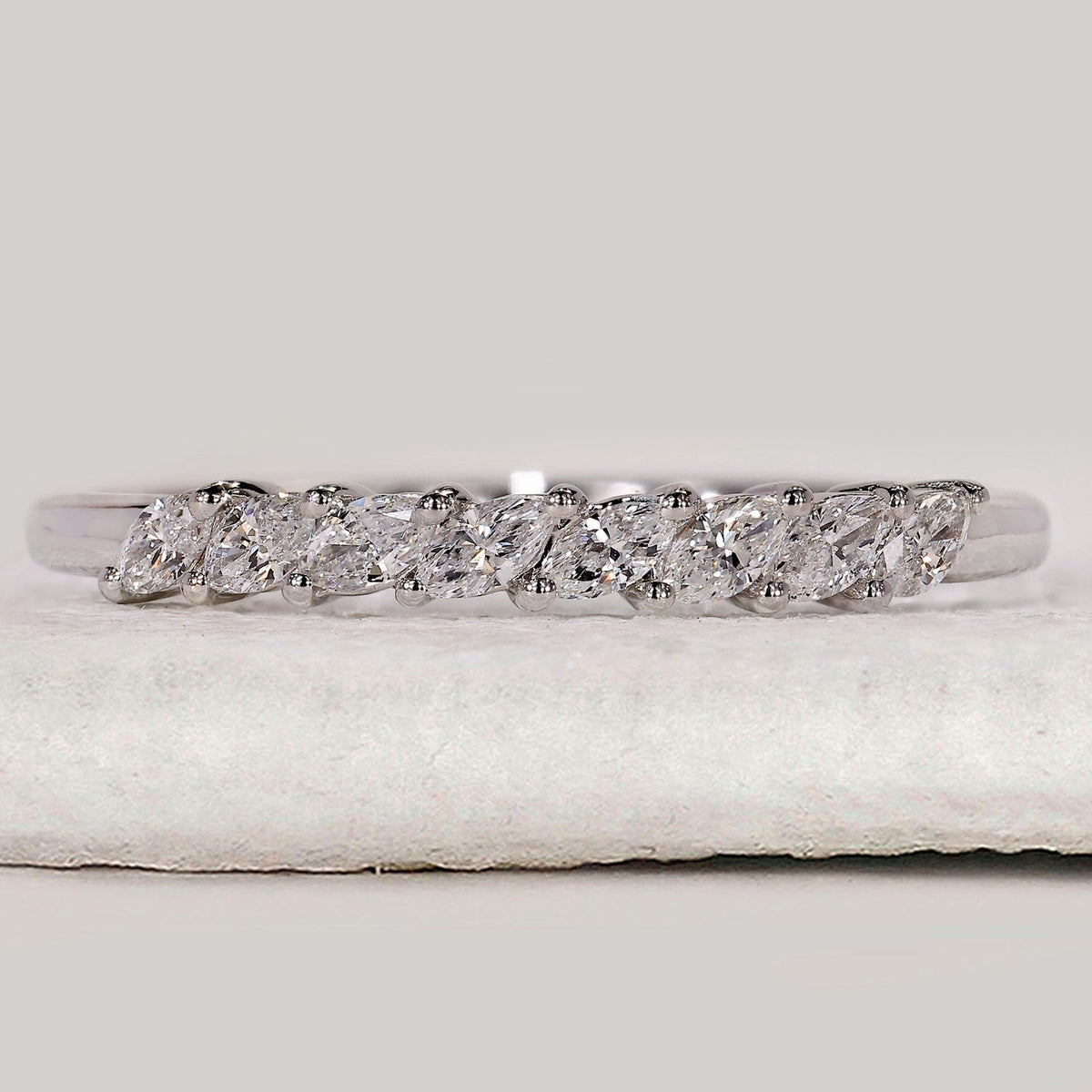Marquise Cut Half Eternity White Gold Wedding Band