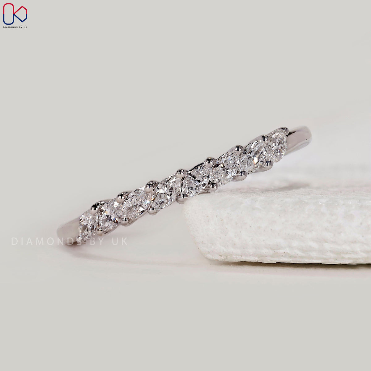 Marquise Cut Half Eternity White Gold Wedding Band