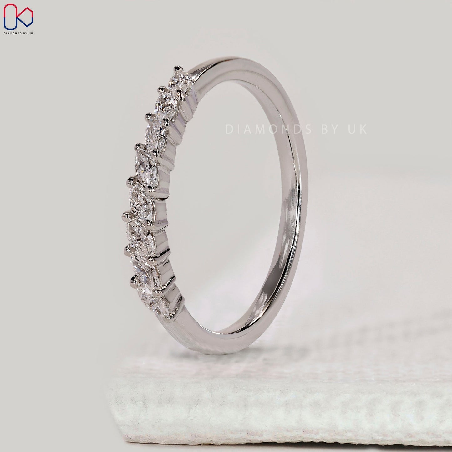 Marquise Cut Half Eternity White Gold Wedding Band